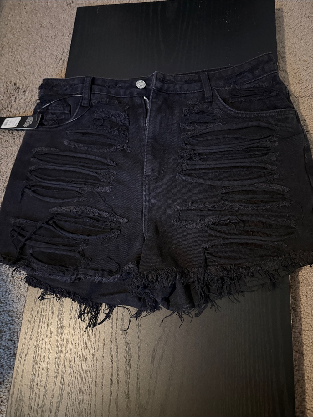 High-Rise Distressed Black Women's Denim Shorts